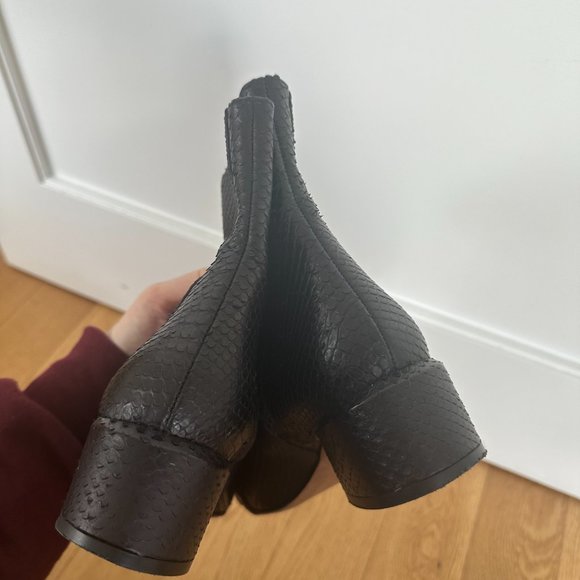 Tibi Wyatt Ankle Boots Black Snake Embossed Cowhide Leather Block Heels 39.5 - Picture 7 of 9